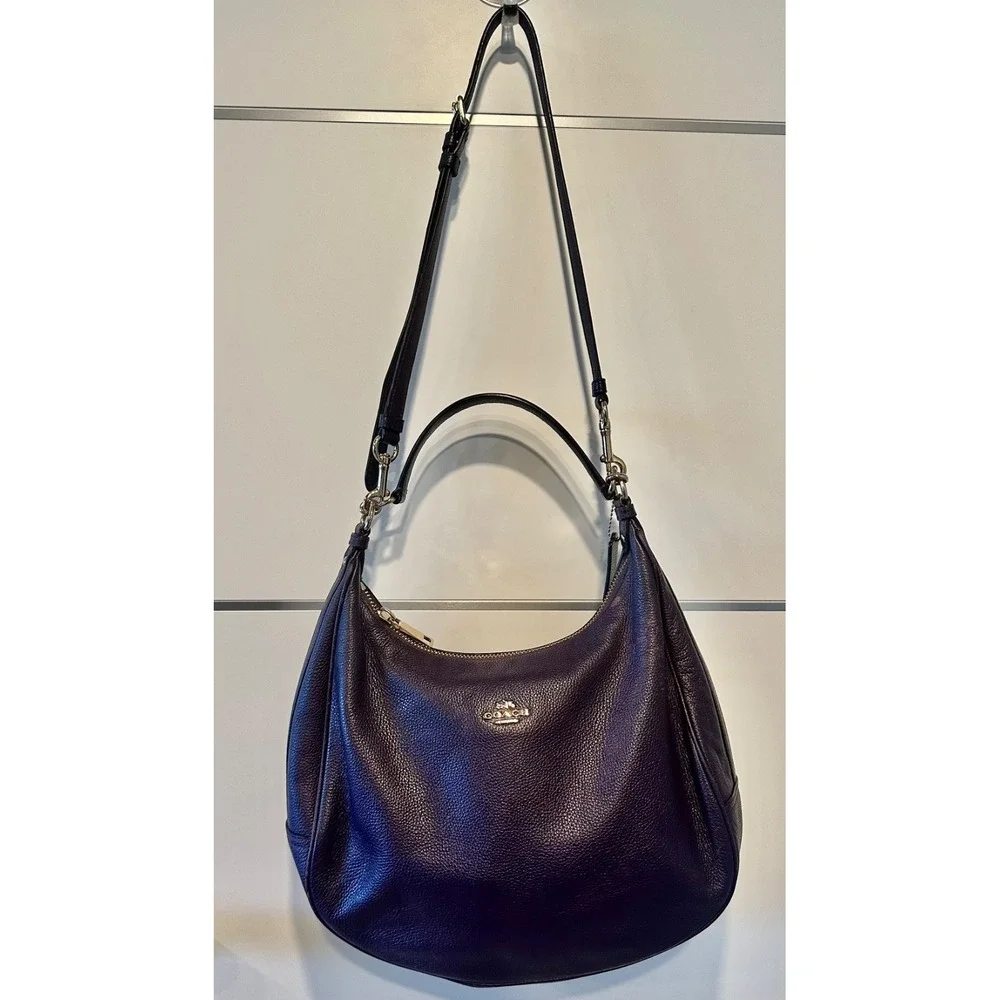 Coach F38259 Harley Large Purple Pebbled Leather Hobo Crossbody Bag Adjustable